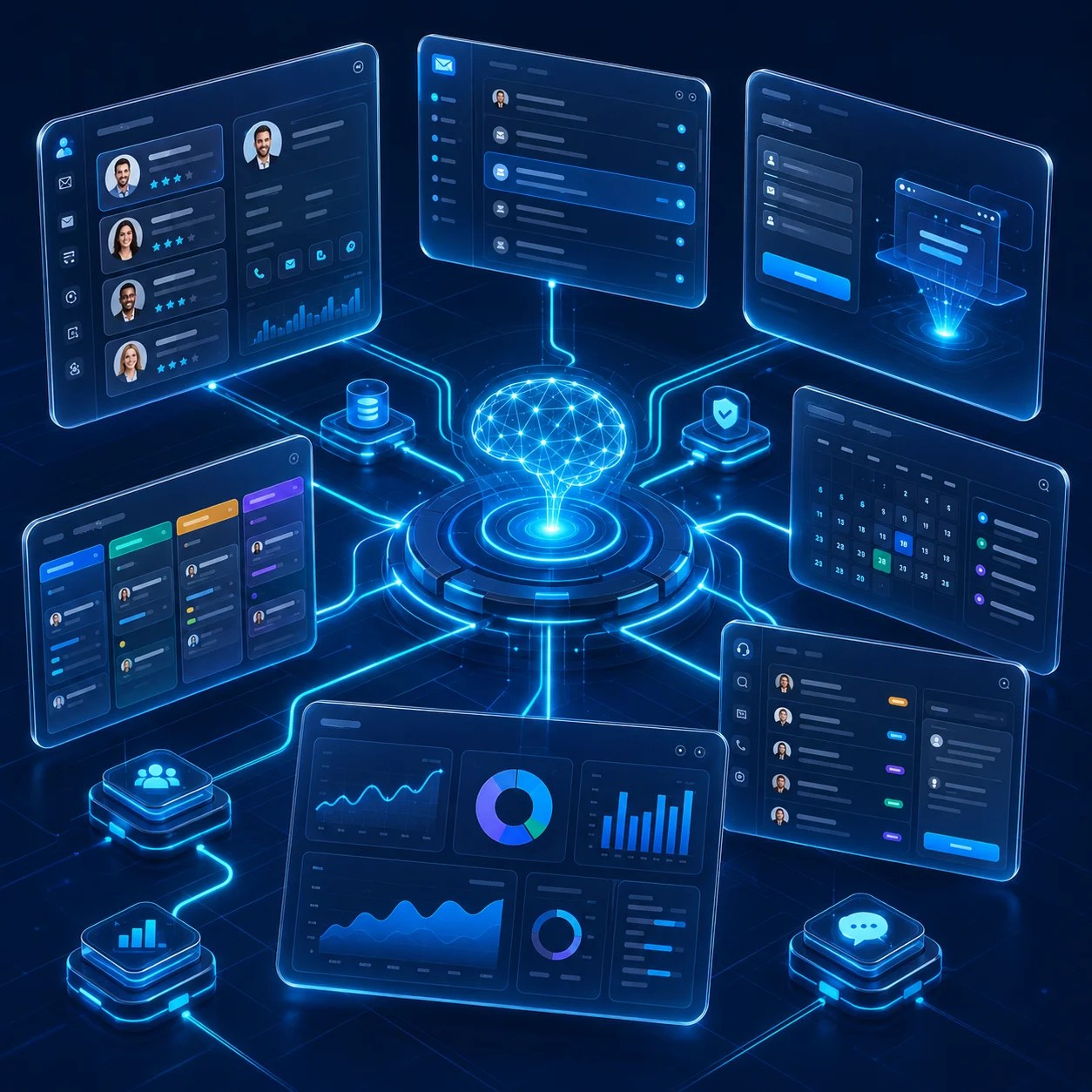 Futuristic AI tech dashboard schematic