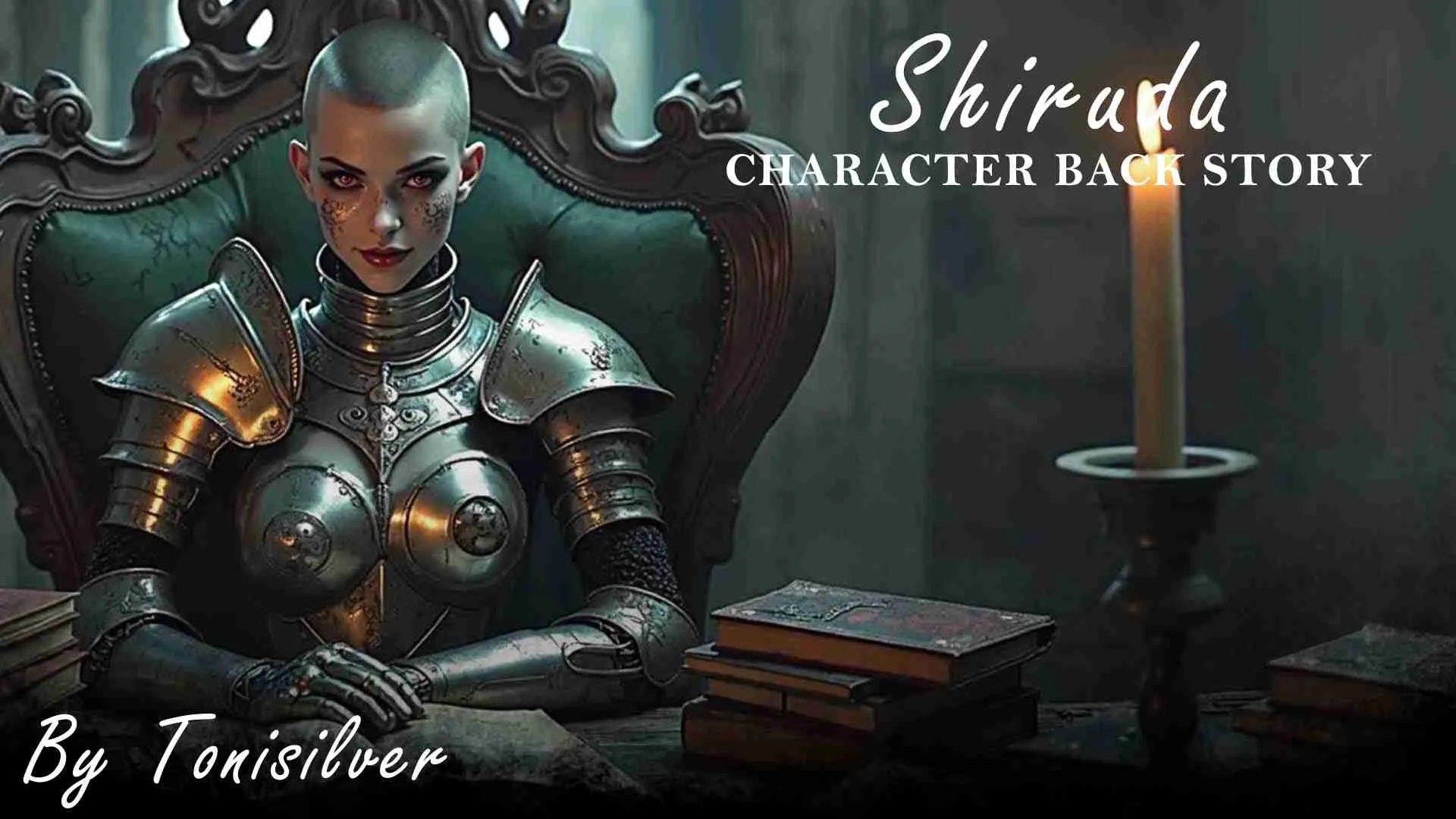 Illustration of Shiruda, the legendary warrior from the story, holding a glowing sword in a shadowy forest setting.