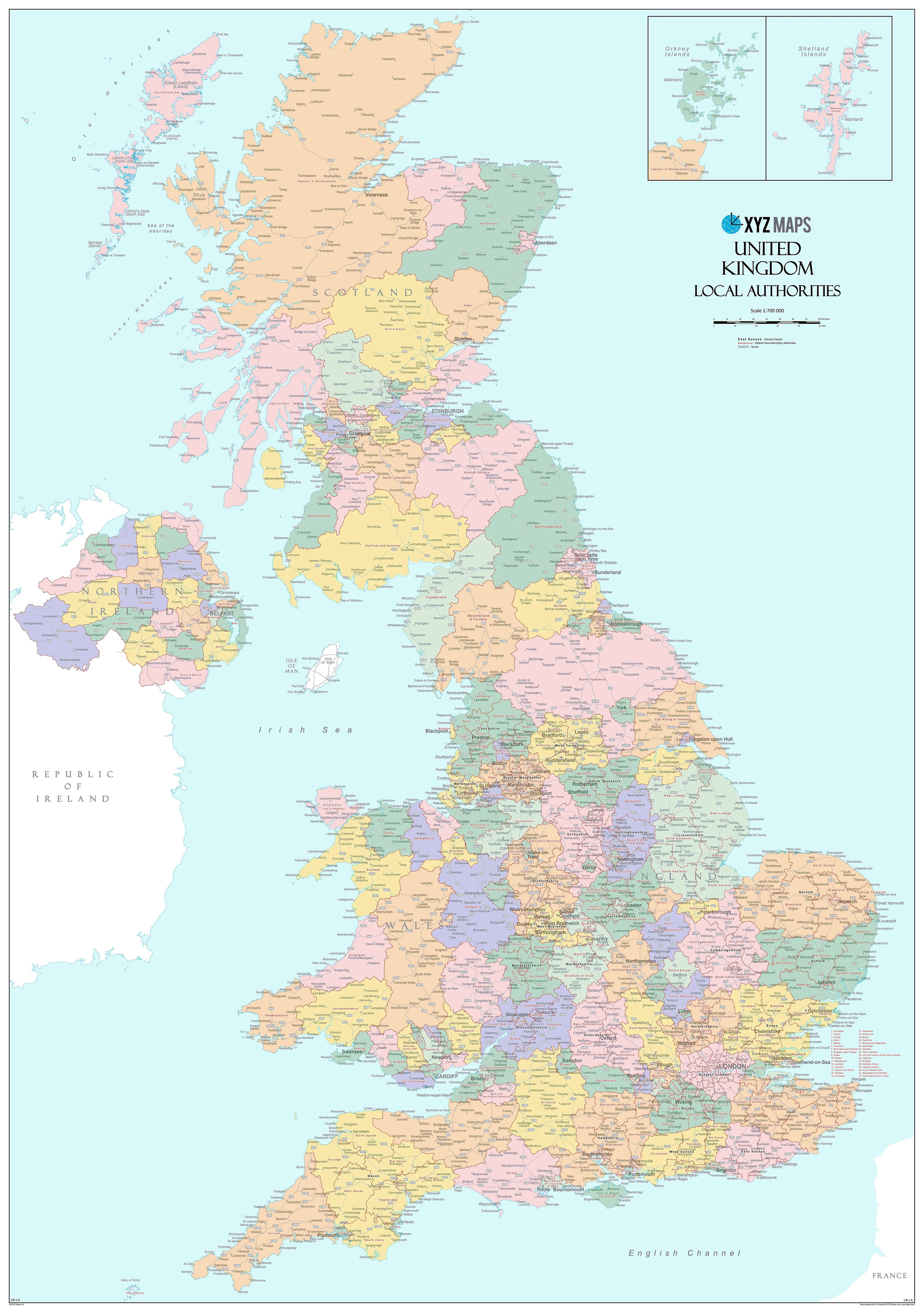 UK Local Authorities Large Wall Map XYZ Maps UK LA 5000 1 