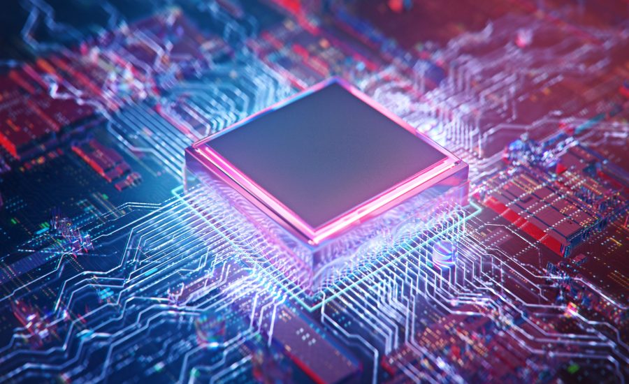 AI. Circuit board. Technology background. Central Computer Processor
