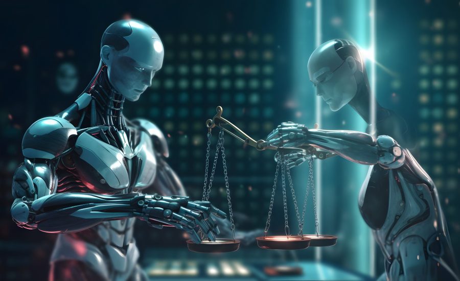 AI ethics or AI Law concept. Developing AI codes of ethics. Compliance, regulation, standard , business policy and responsibility for guarding against unintended bias in machine learning algorithms