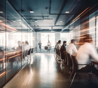 Coworking space office and sharing desk in corporate workspace, concept of Collaborative workspaces and Shared office environments, created with Generative AI technology
