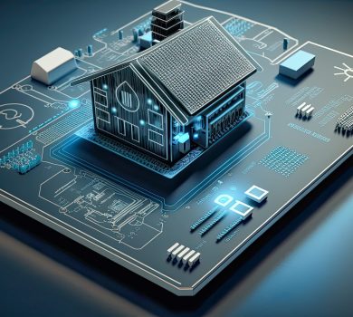 A motherboard with a smart home automation icon, smart home technology. Generative AI
