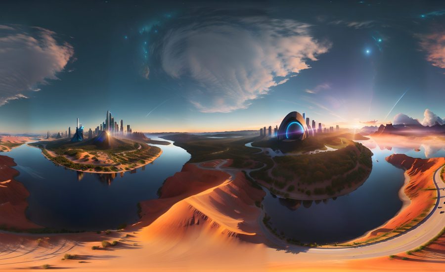 Photo of a Futuristic Cityscape with Skyline and Buildings