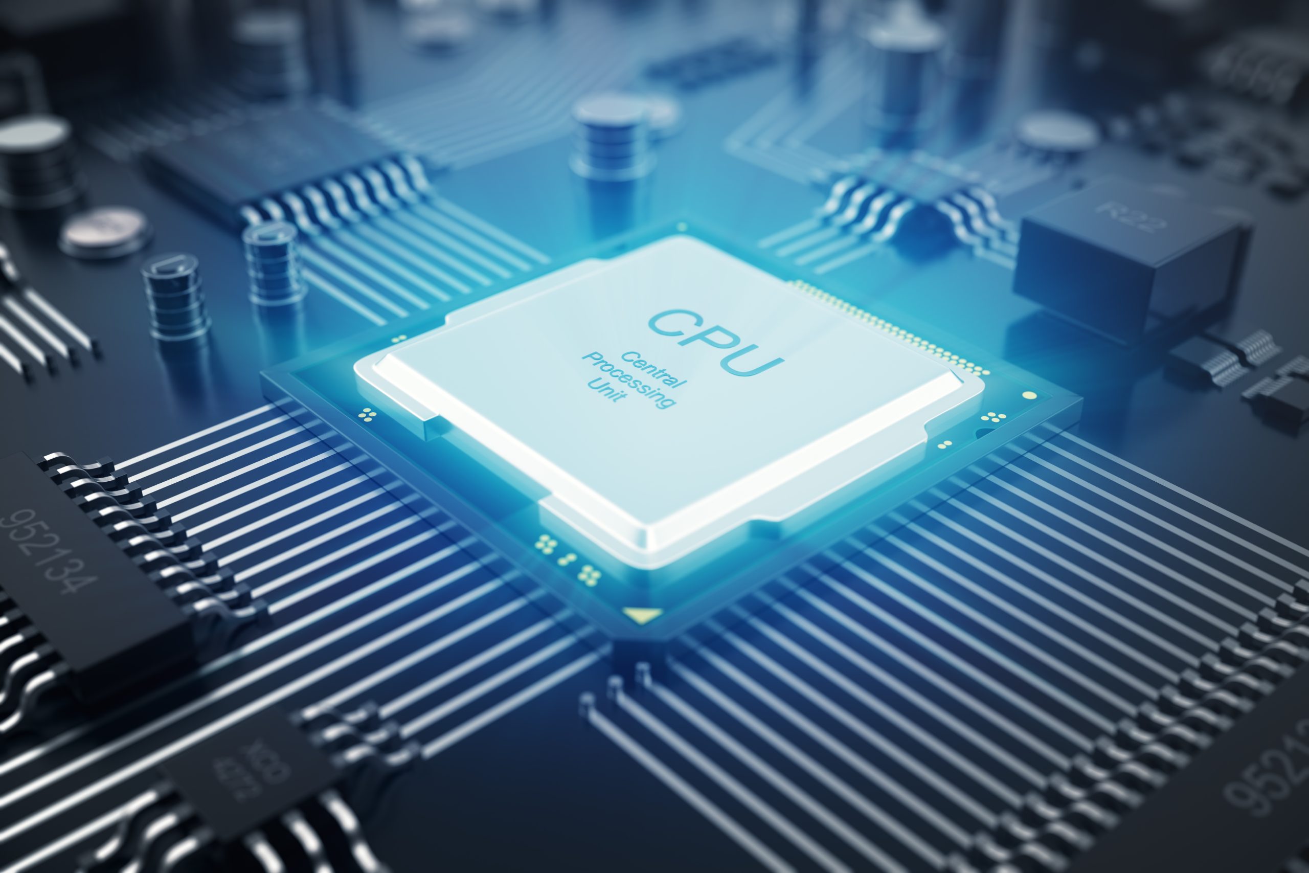 3D rendering Circuit board. Technology background. Central Computer Processors CPU concept. Motherboard digital chip. Tech science EDA background. Integrated communication processor. Information CPU engineering