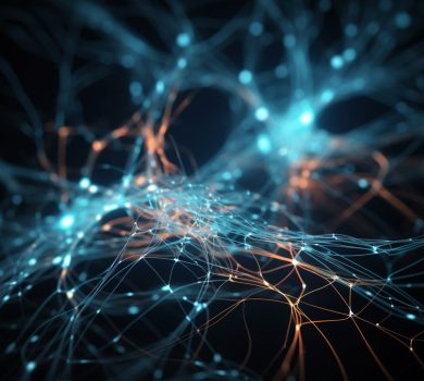 Neural connection, bright lights, synapses, AI generative