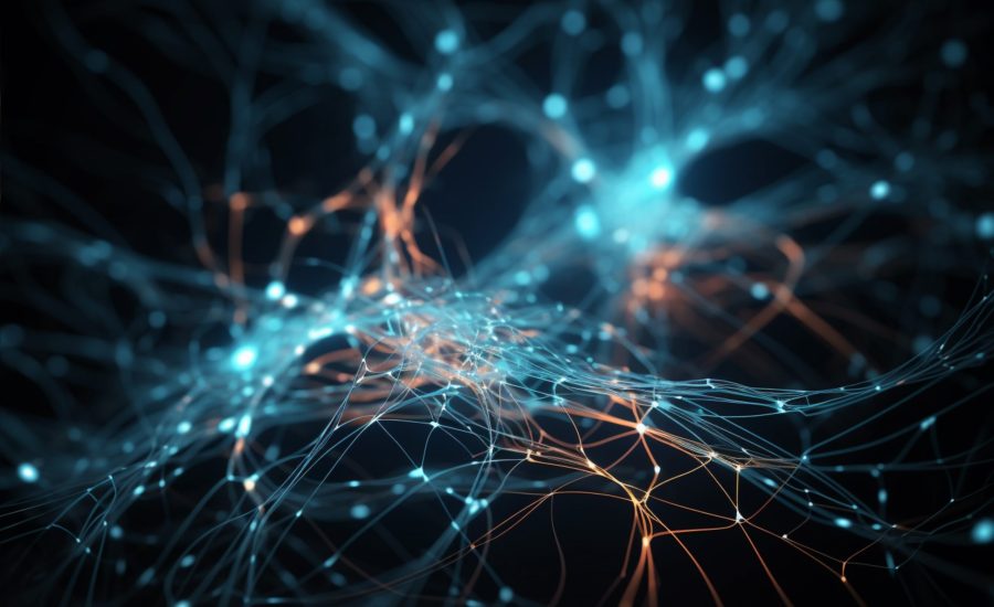 Neural connection, bright lights, synapses, AI generative