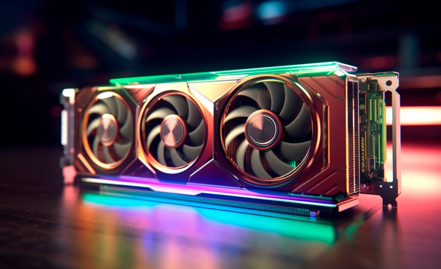 Concept of a Modern High-End GPU featuring Impressive RGB Lighting. Generative AI illustrator