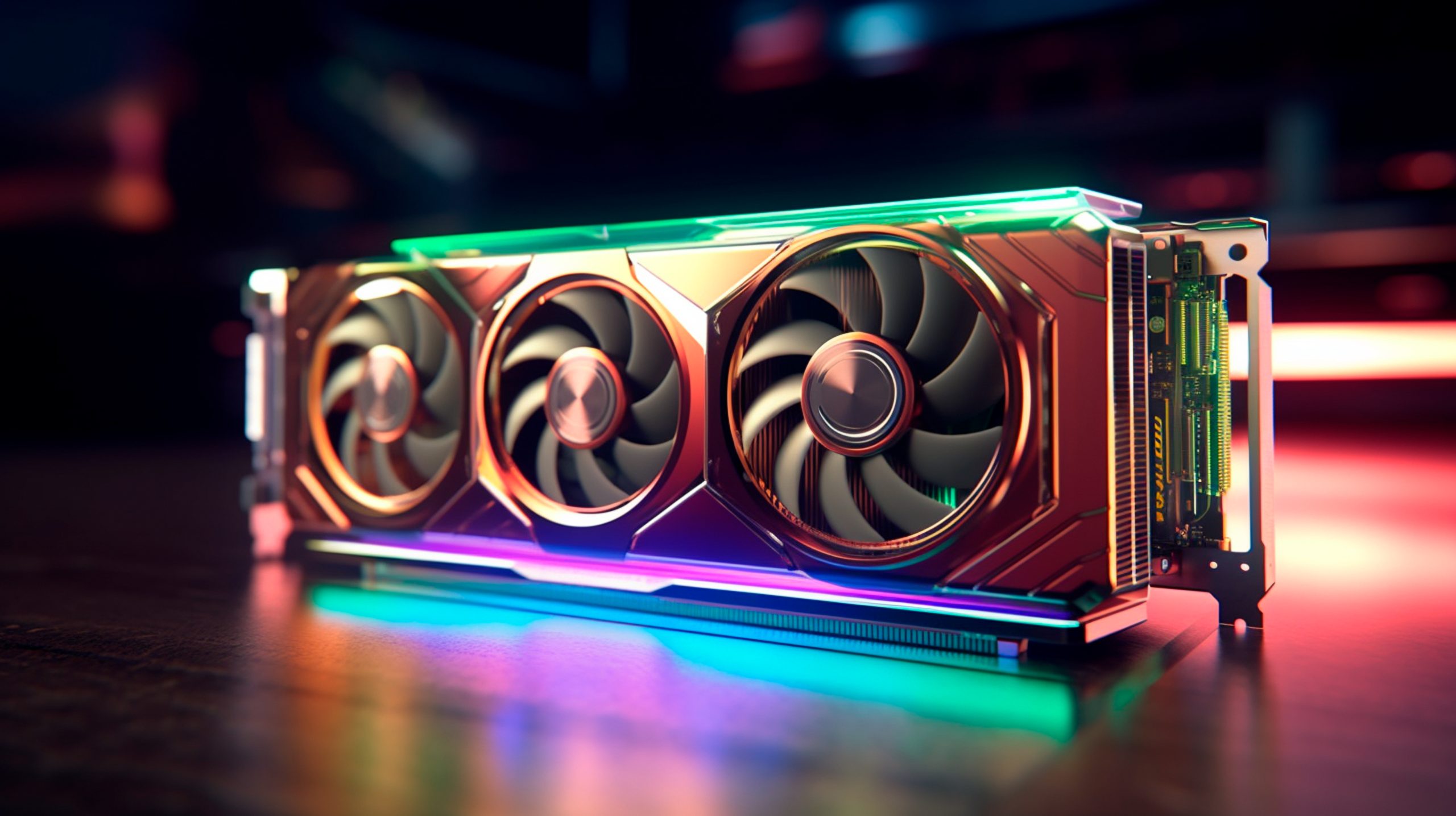 Concept of a Modern High-End GPU featuring Impressive RGB Lighting. Generative AI illustrator