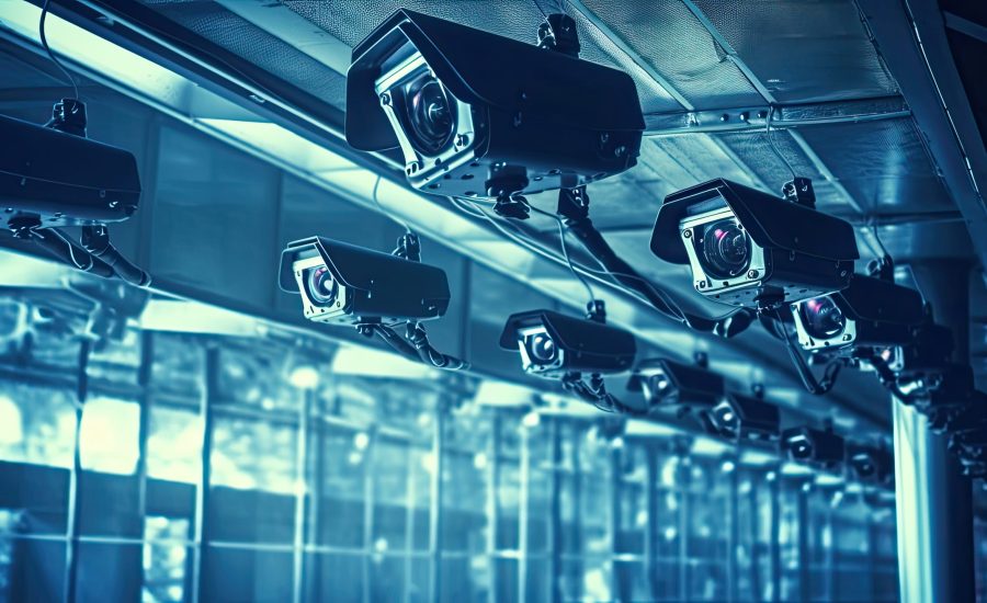 AI-enhanced CCTV system using facial recognition technology to aid law enforcement in suspect identification, illustrating AI's role in crime-solving