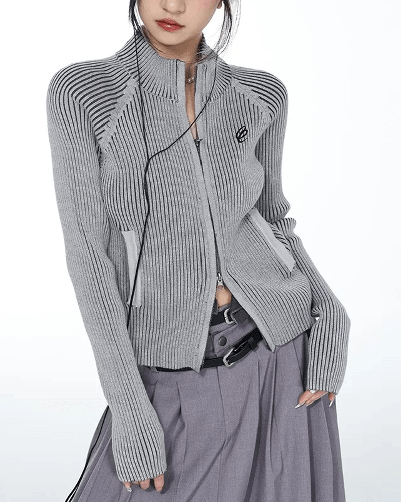 Grey Zip Up Cardigan Womens - Y2K Wave