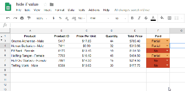 Google Apps Script Hide if Value