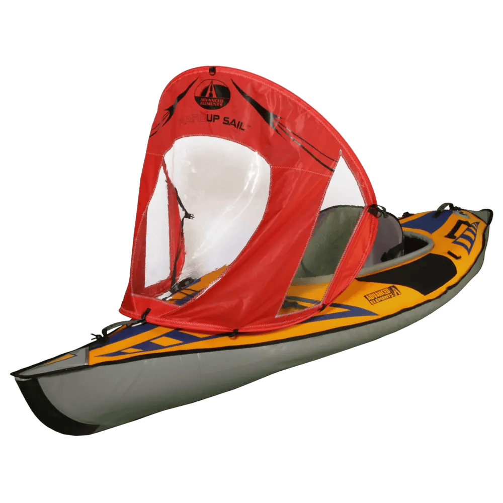 Advanced Elements RapidUp sail mounted on a kayak