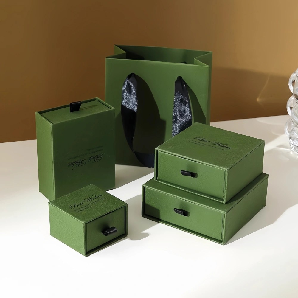 Custom Logo Green Drawer Gift Box Set with Gift Bag