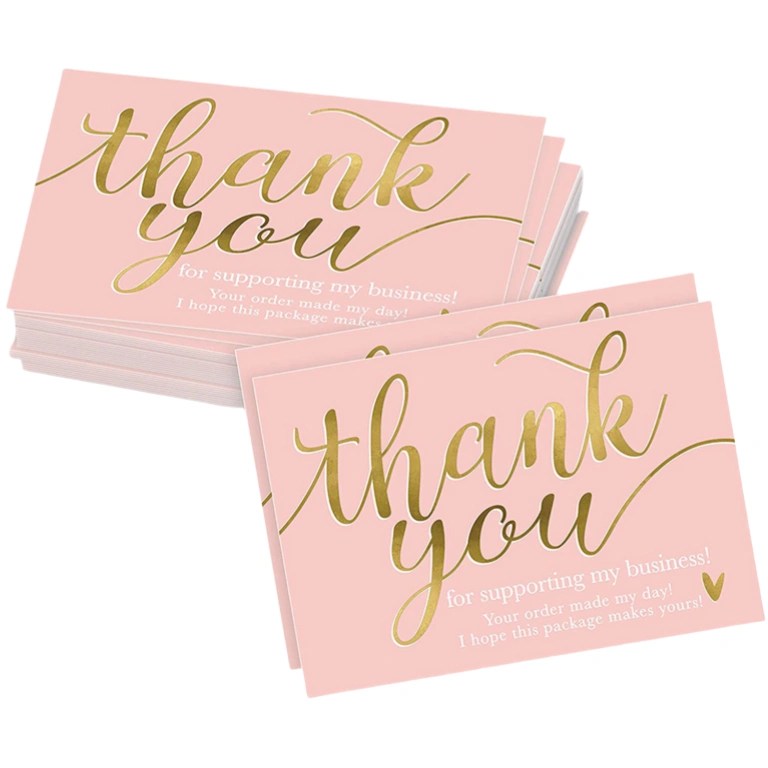 Customized Hot Stamping Pink Floral Gift Card Thank You Card