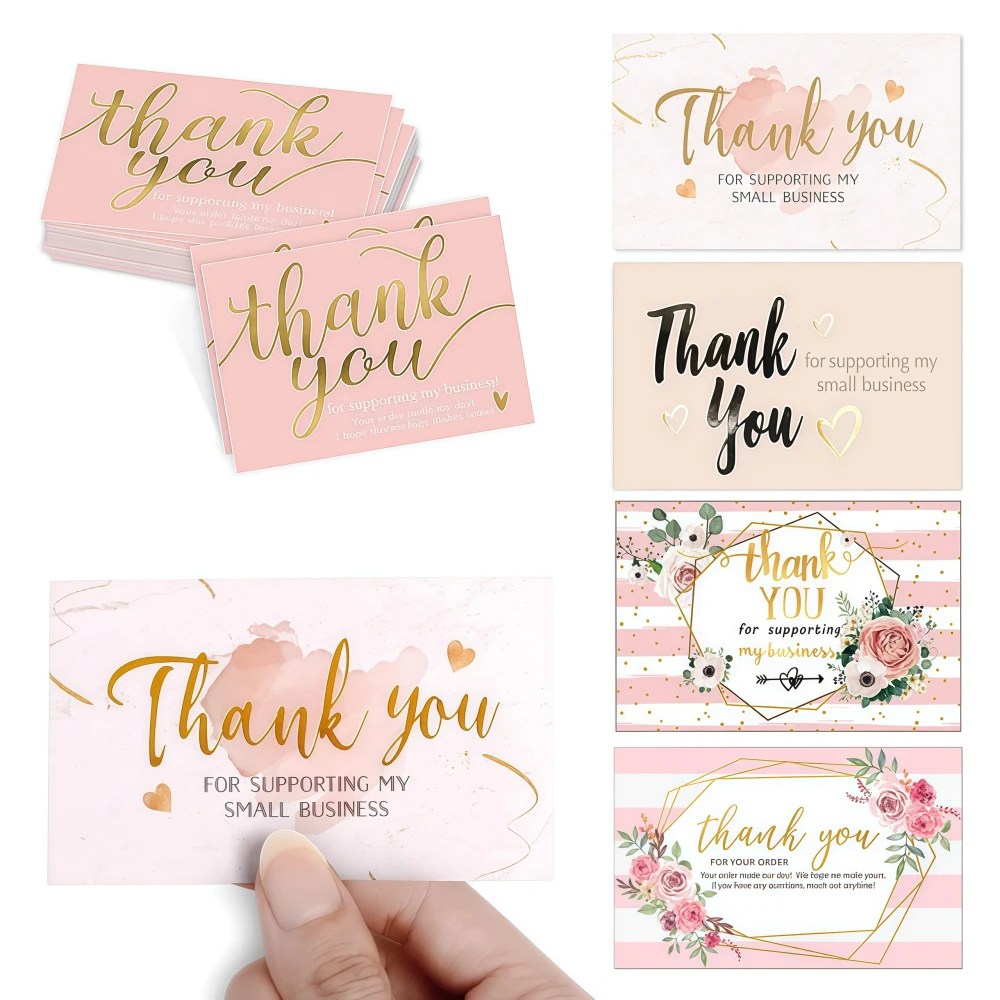 Customized Hot Stamping Pink Floral Gift Card Thank You Card