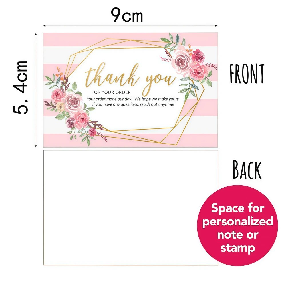 Customized Hot Stamping Pink Floral Gift Card Thank You Card