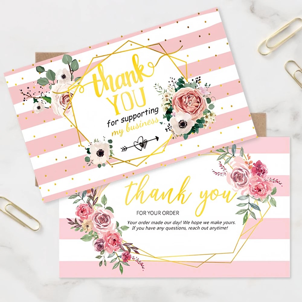 Customized Hot Stamping Pink Floral Gift Card Thank You Card