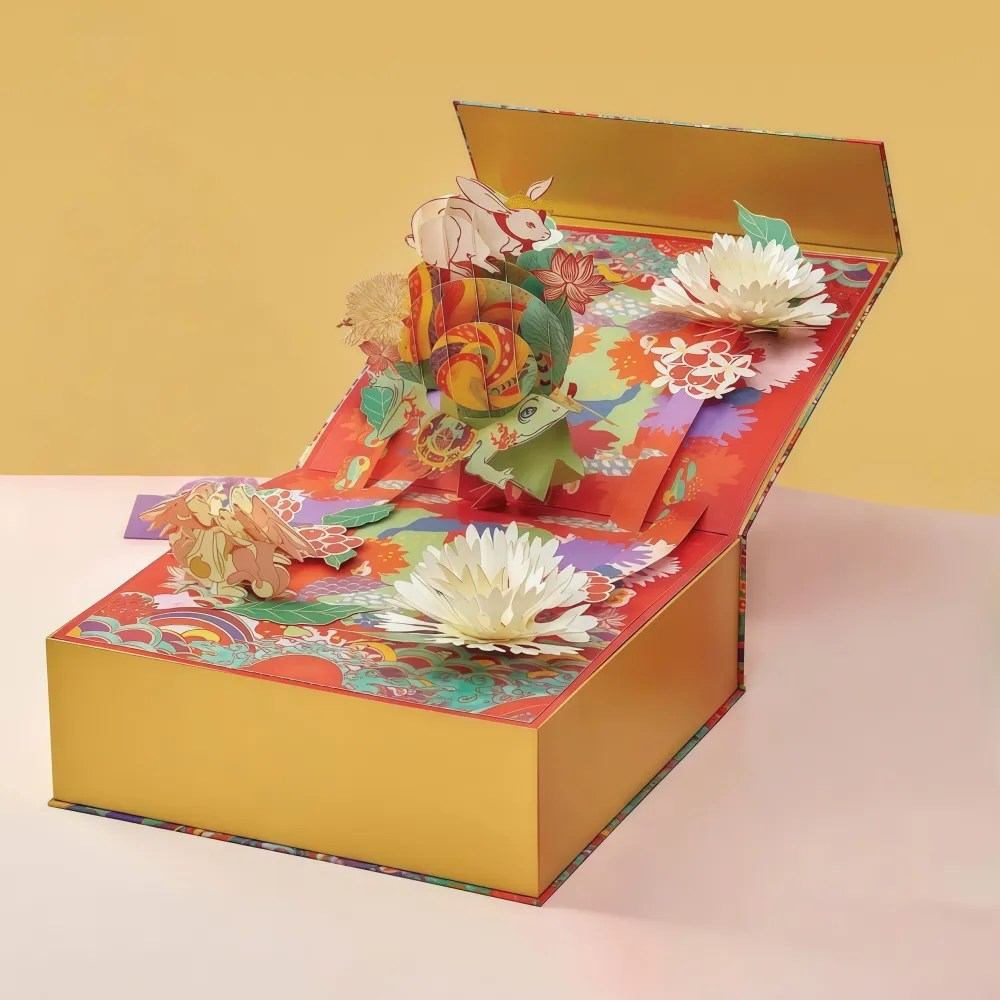 Yellow Flower Rabbit 3D Display Flip-Top Gift Box