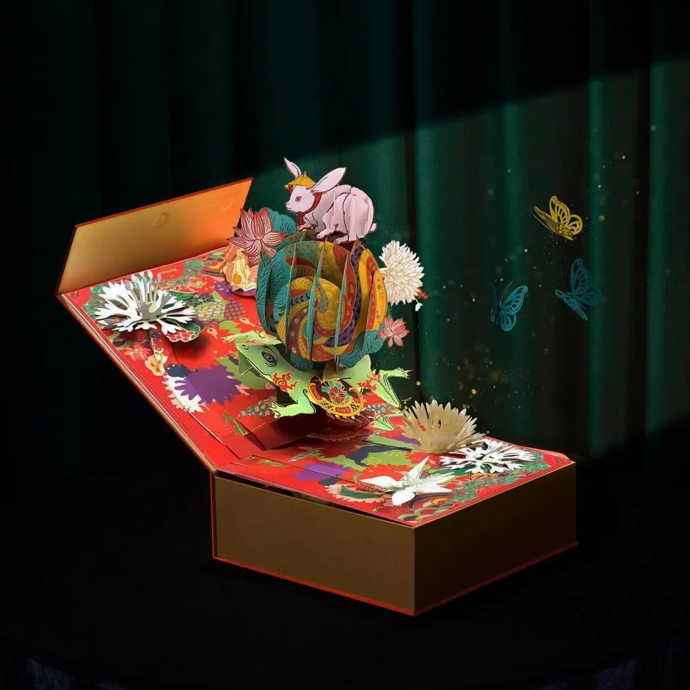 Yellow Flower Rabbit 3D Display Flip-Top Gift Box