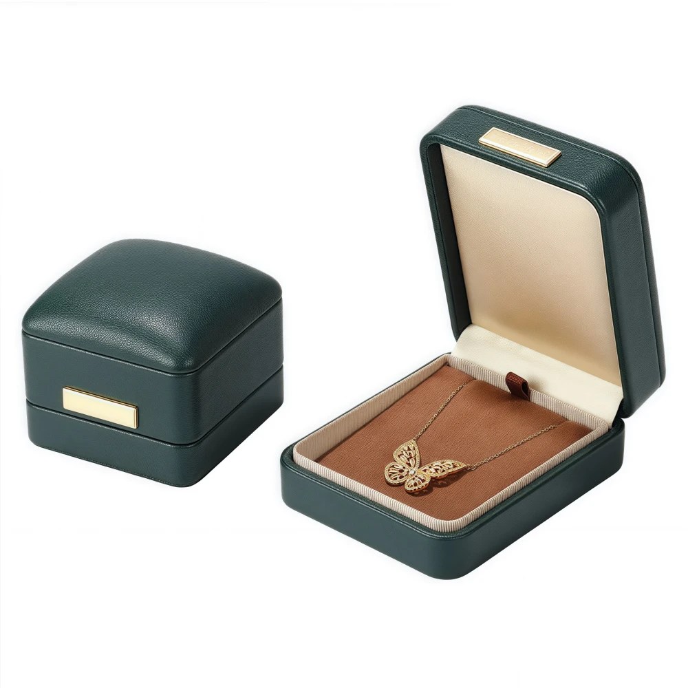 Caja de collar de cuero PU de etiqueta multicolor dorada