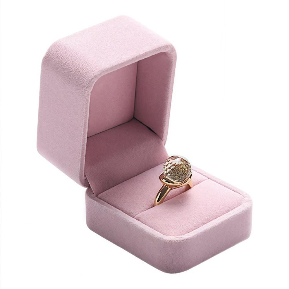 Caja de terciopelo de lujo personalizada para anillo de bodas y promesas
