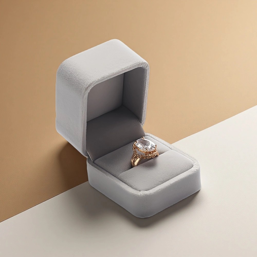 Caja de terciopelo de lujo personalizada para anillo de bodas y promesas