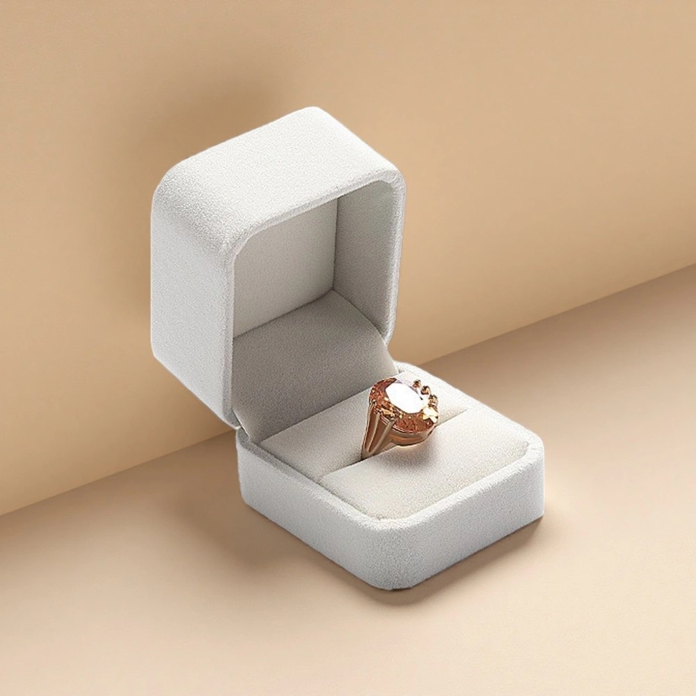 Caja de terciopelo de lujo personalizada para anillo de bodas y promesas
