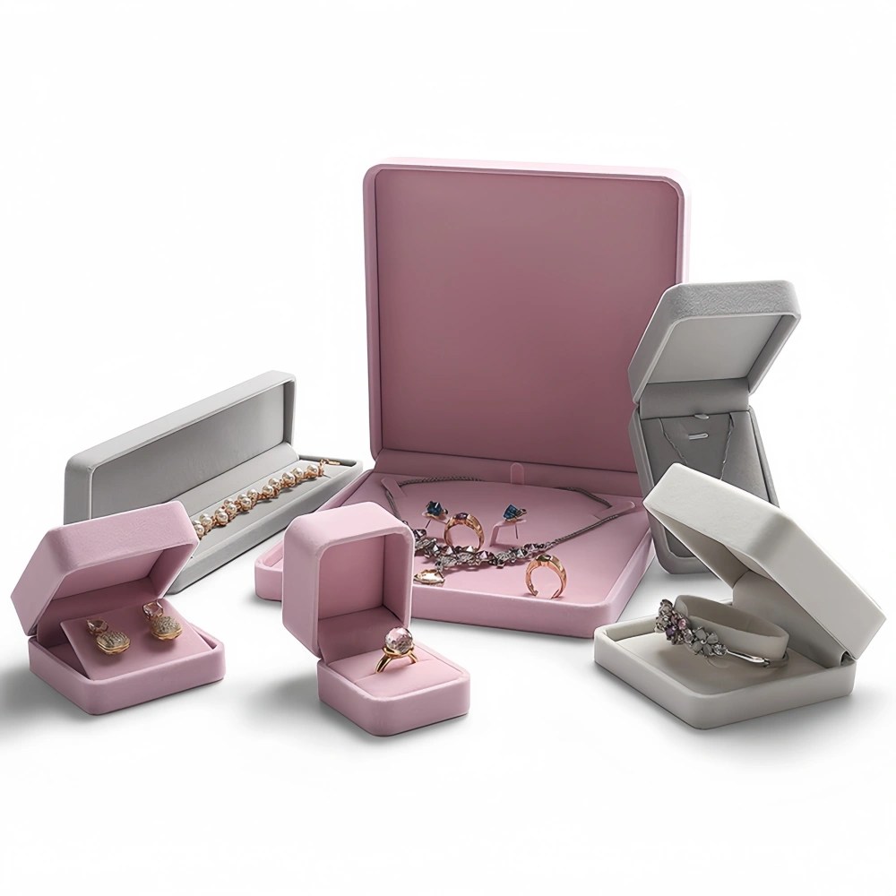 Caja de terciopelo de lujo personalizada para anillo de bodas y promesas