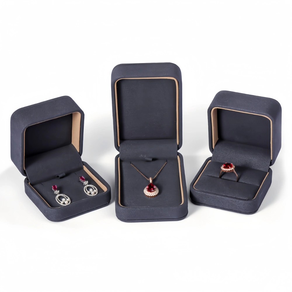Elegant Deep-Gray Flip-Top Microfiber Earring Box