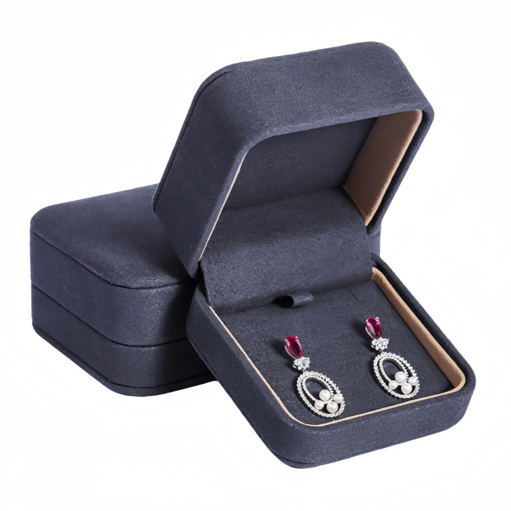 Elegant Deep-Gray Flip-Top Microfiber Earring Box