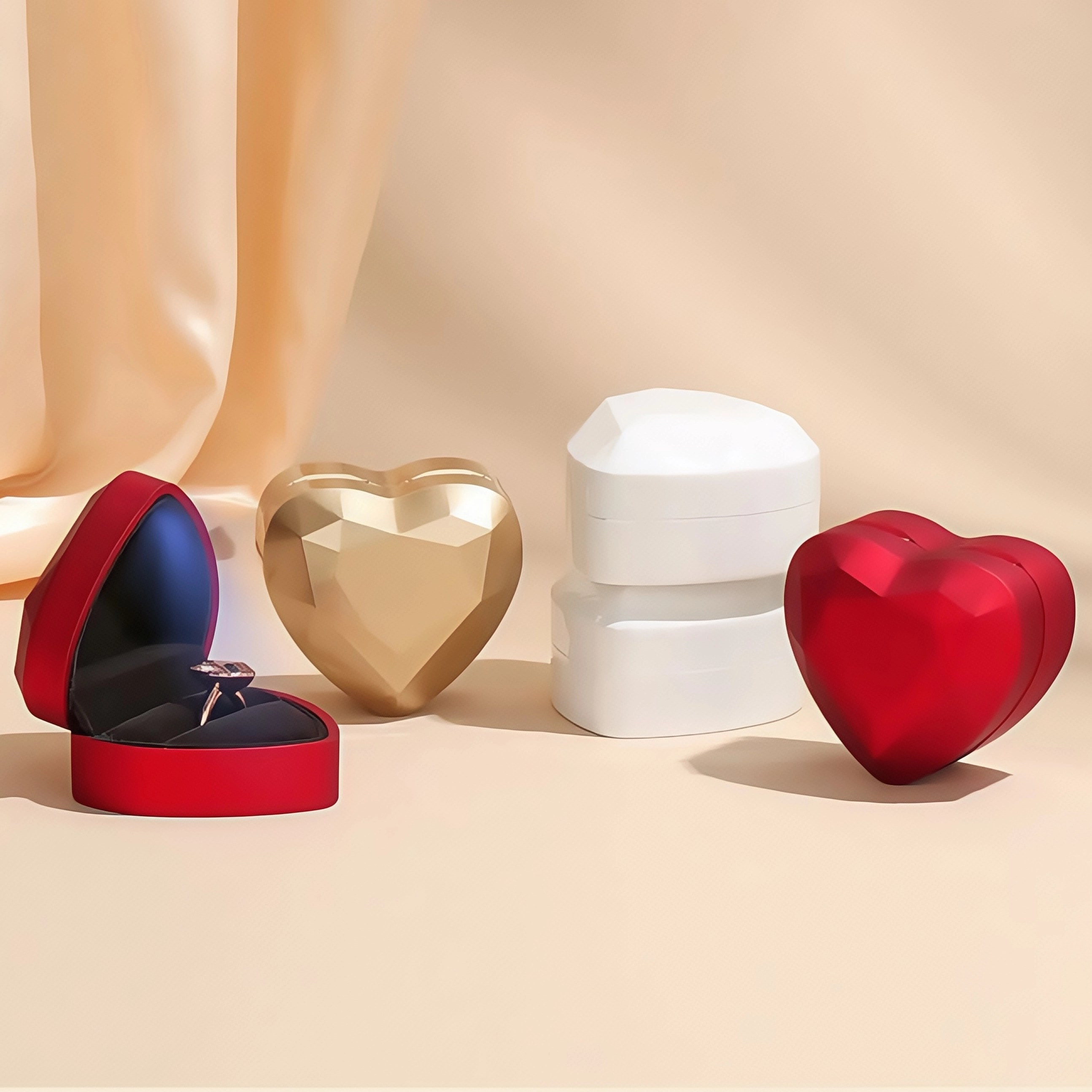 Custom Elegant Heart Shape Multi-Color Ring Box
