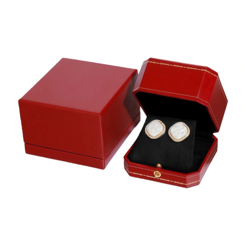 Caja Elegante Personalizada para Pendientes con Tapa Abatible de Cuero PU Rojo