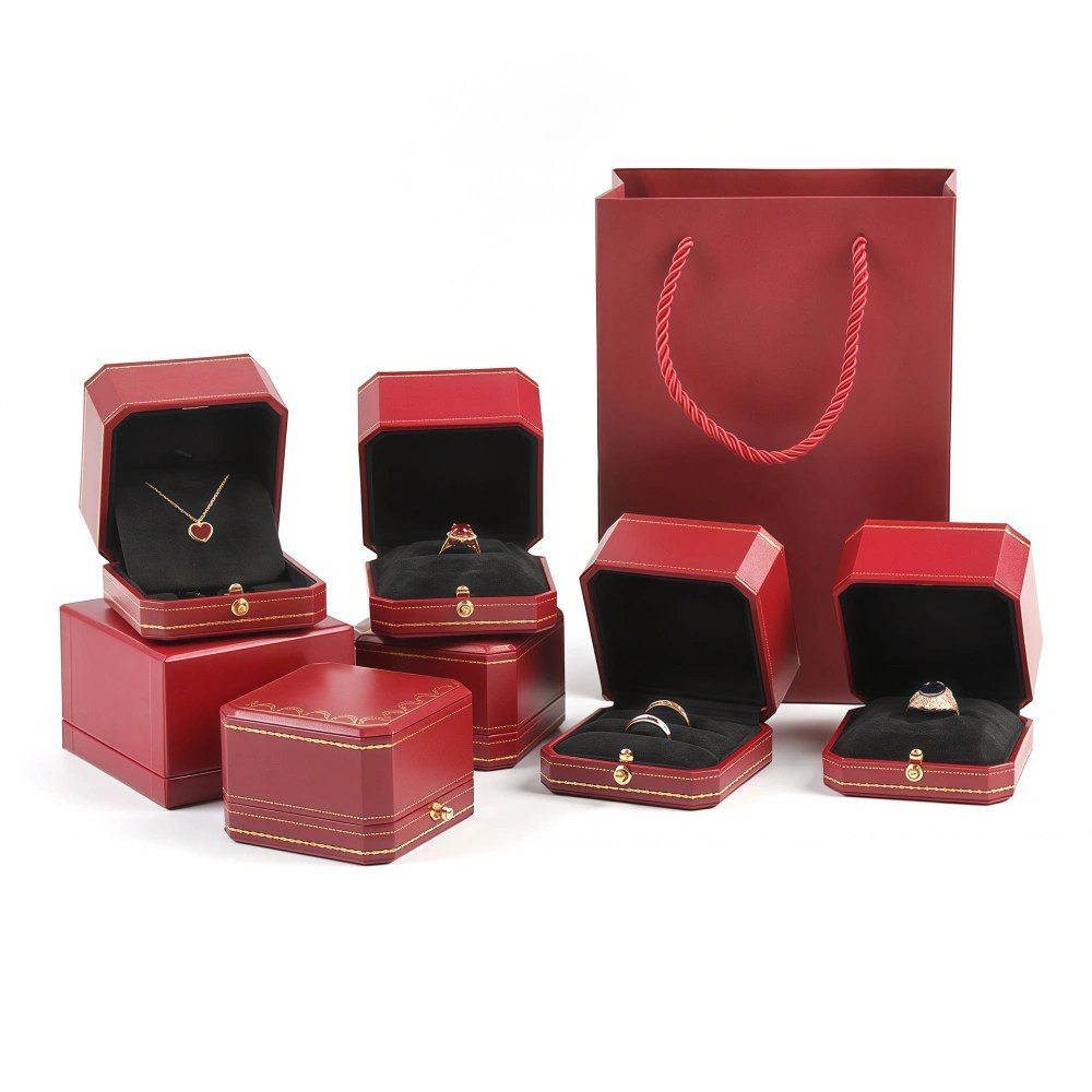 Elegante, maßgeschneiderte Klappdeckel-Box aus rotem PU-Leder für Ohrringe
