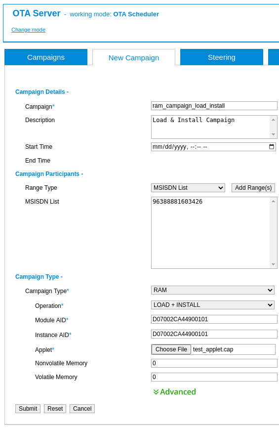 Create RAM campaigns using OTA Interface 26