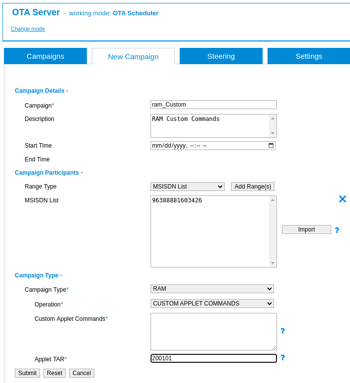 Create RAM campaigns using OTA Interface 36