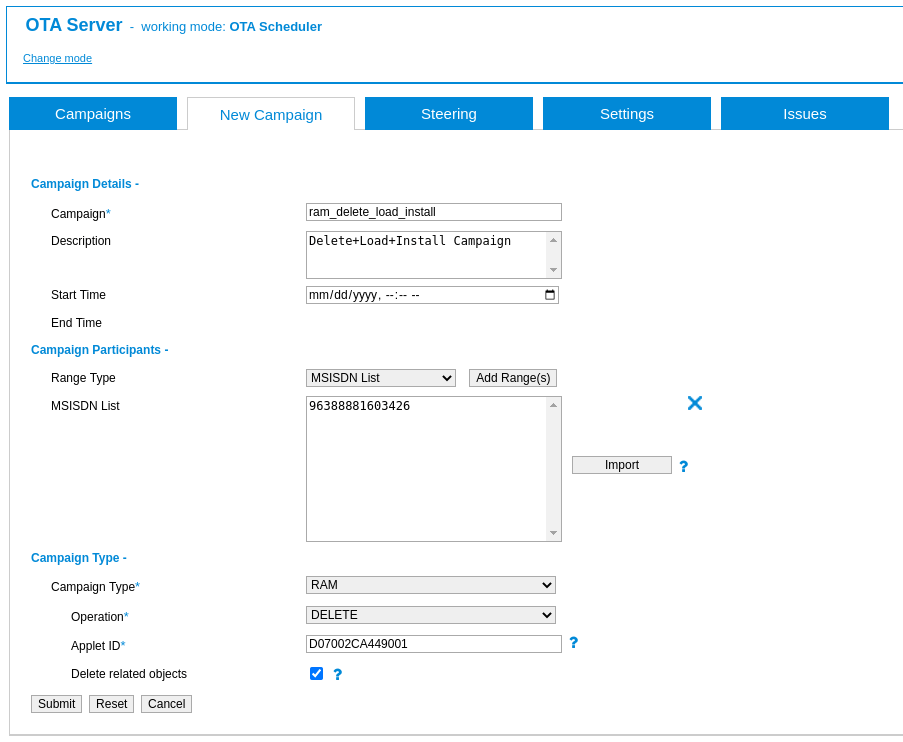 Create RAM campaigns using OTA Interface 29
