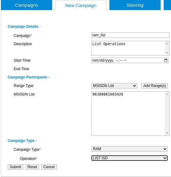 Create RAM campaigns using OTA Interface 33