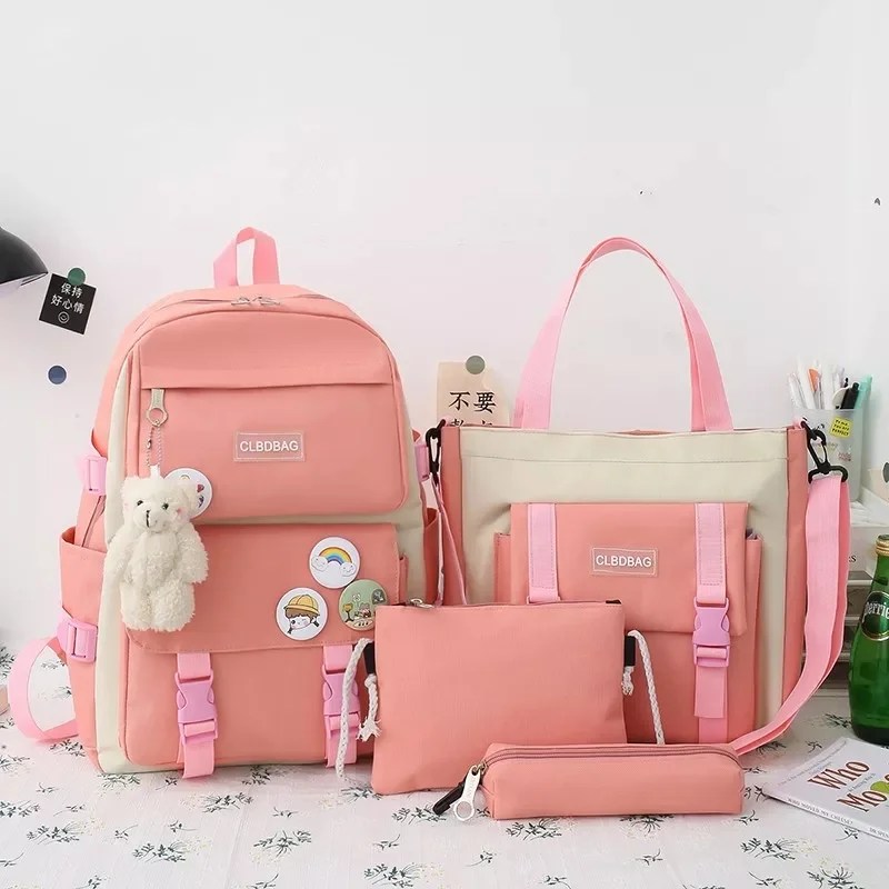 5 Pcs Sets Children's School Backpack Kawaii Women's Backpack Bookbag School Bags For teens Girls mochilas 2022