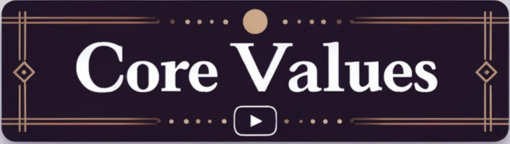 Here is the simple and professional “Core Values” banner designed in purple, white, and gold. The style is minimalistic and suitable for a corporate environment.
