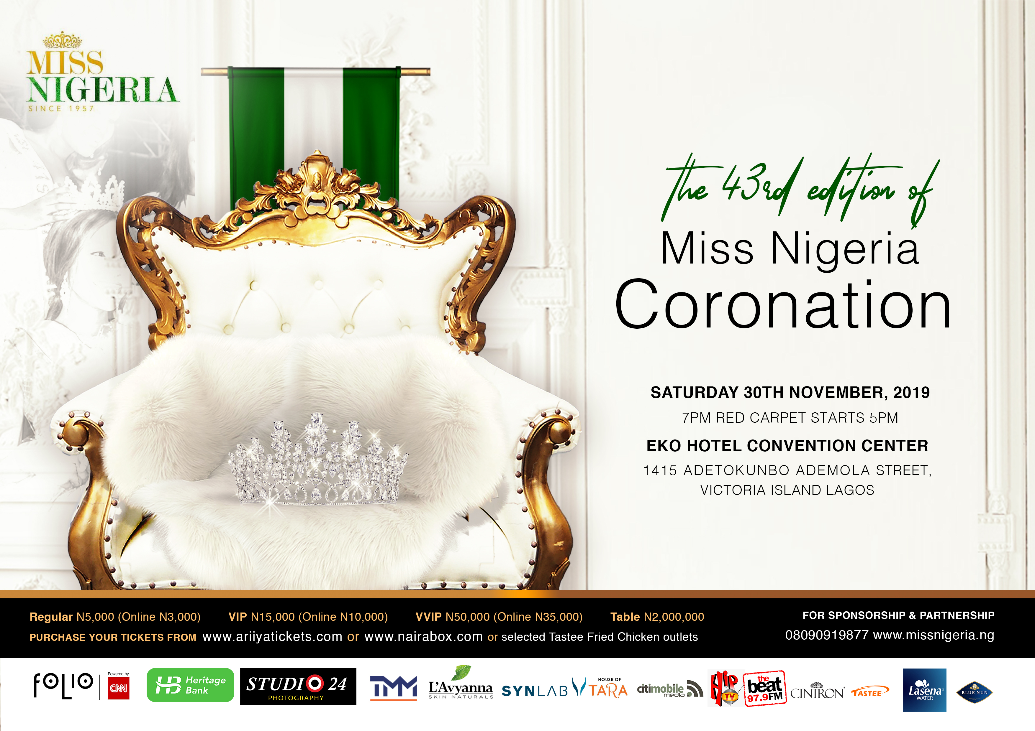 43RD MISS NIGERIA BEAUTY PAGEANT SCHEDULED TO HOLD THIS WEEKEND.