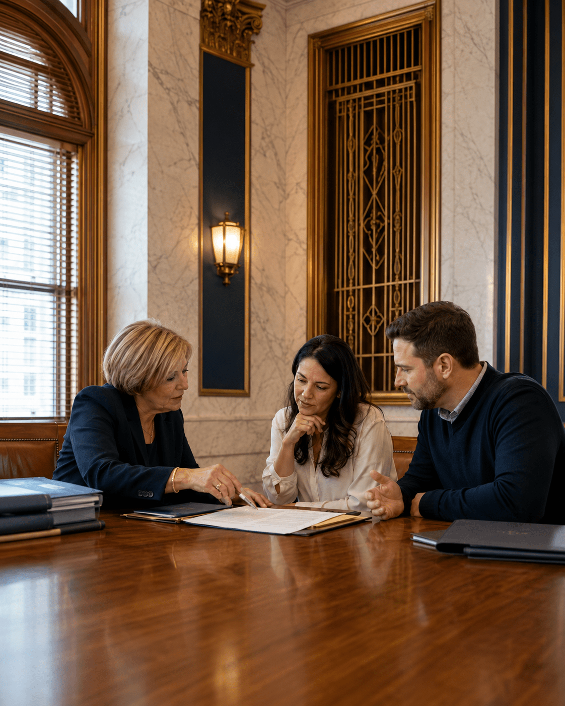 Closing documents being explained at the conference table