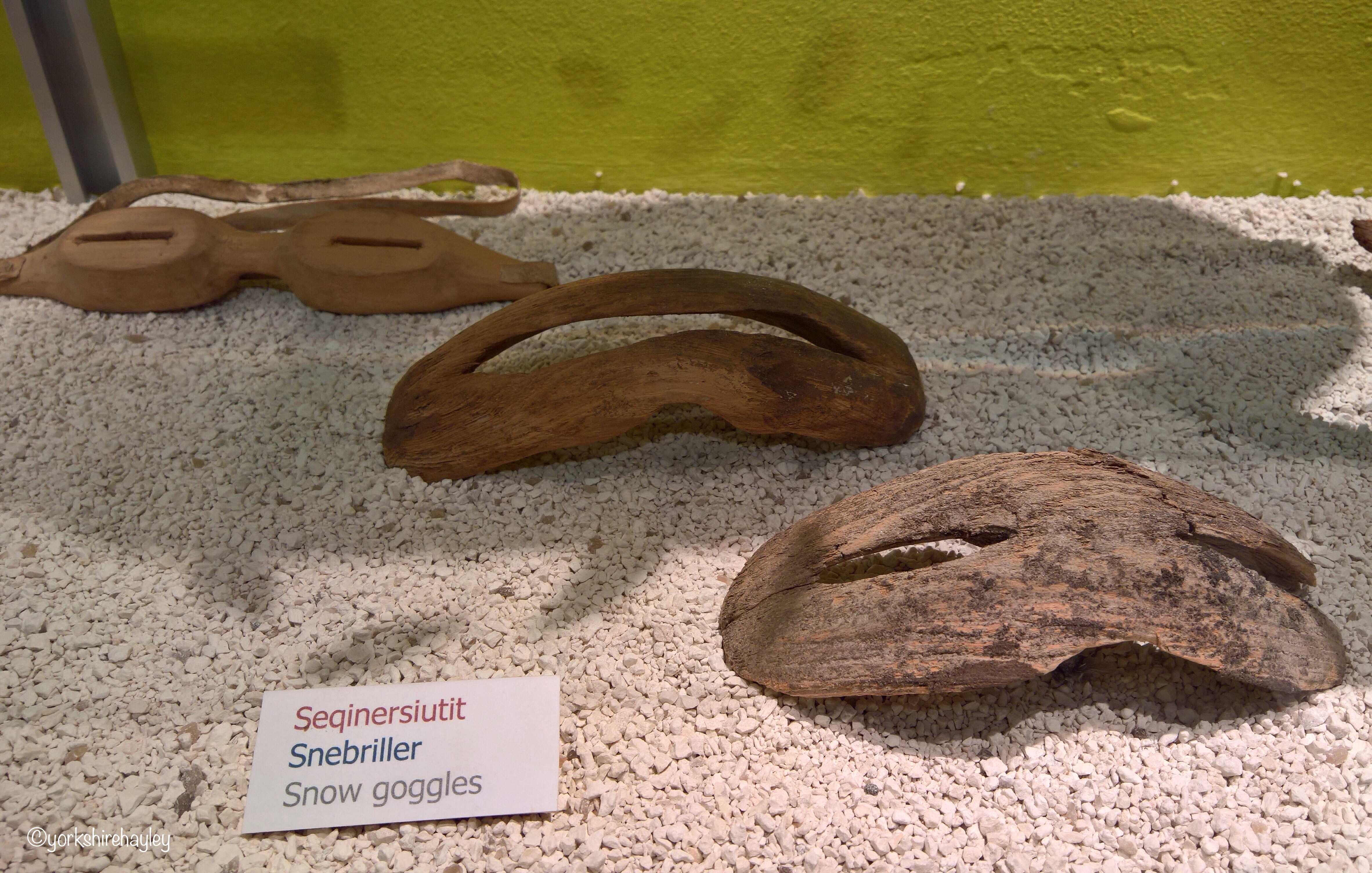 Snow goggles on display in the museum don't look like they be very effective against blizzard conditions