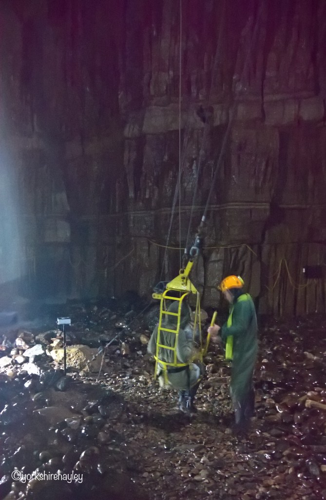 Megan preparing to be winched out of the cave