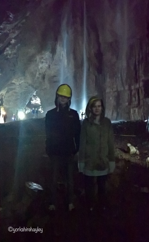 Megan and Dylan in the Gaping Gill cavern