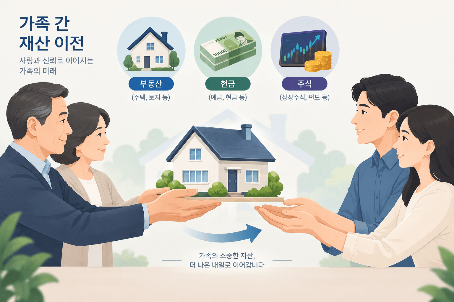 가족 간 재산 증여를 묘사한 일러스트