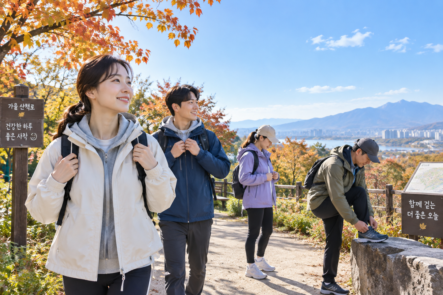 가을철 일교차에 대비한 겹겹이 옷을 입은 사람들