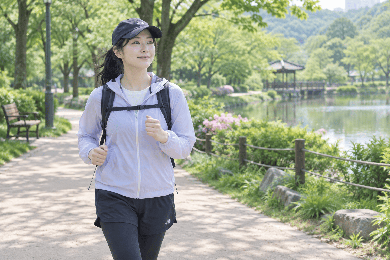 초보 등산자의 체력 관리 운동 장면