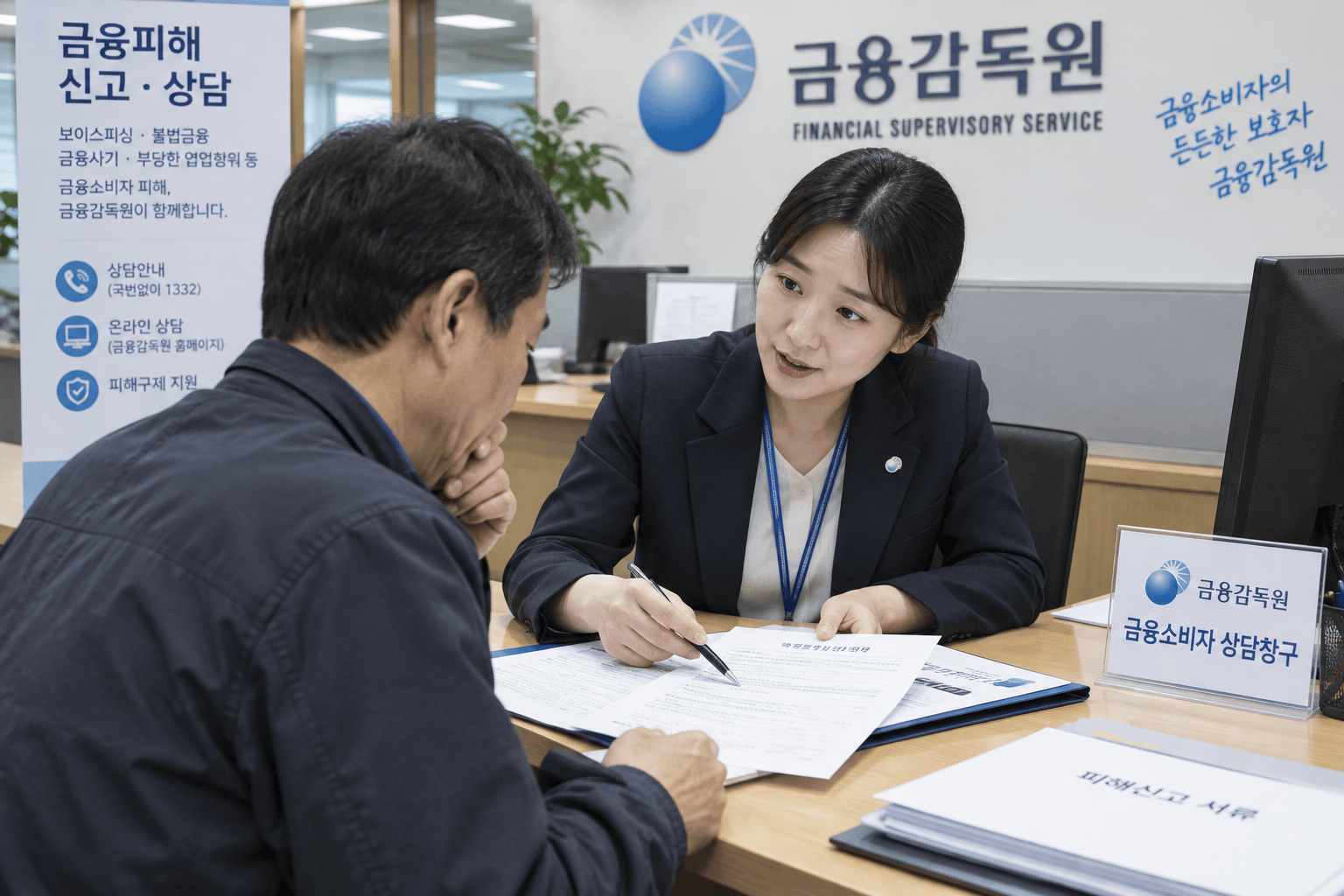 금융감독원 상담 창구에서 금융 피해 상담 중인 금융소비자