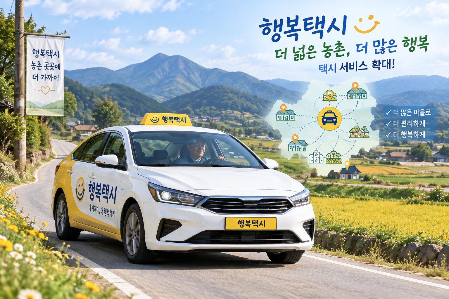 농촌 지역에서 행복택시가 운행되는 장면